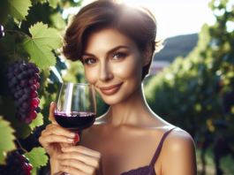 a lady drinking grape juice