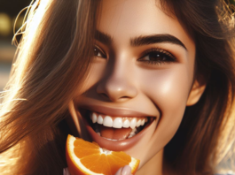 a lady eating orange